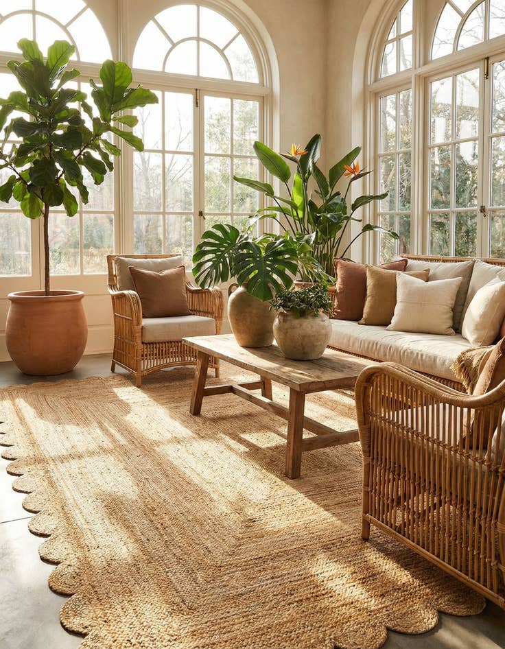 Detail image of 9' x 12'  Hand Woven Scallop Braided Jute Rug