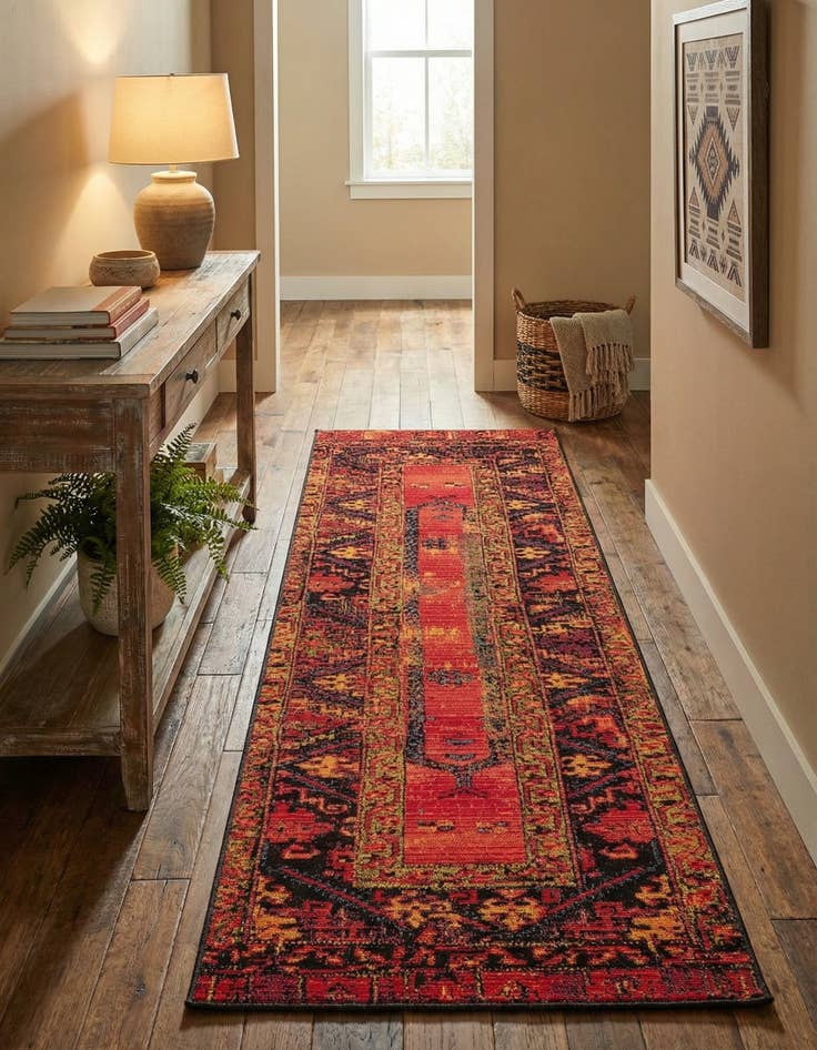 Detail image of 2' x 6' Easy-Clean Tribal Indoor / Outdoor Runner Rug