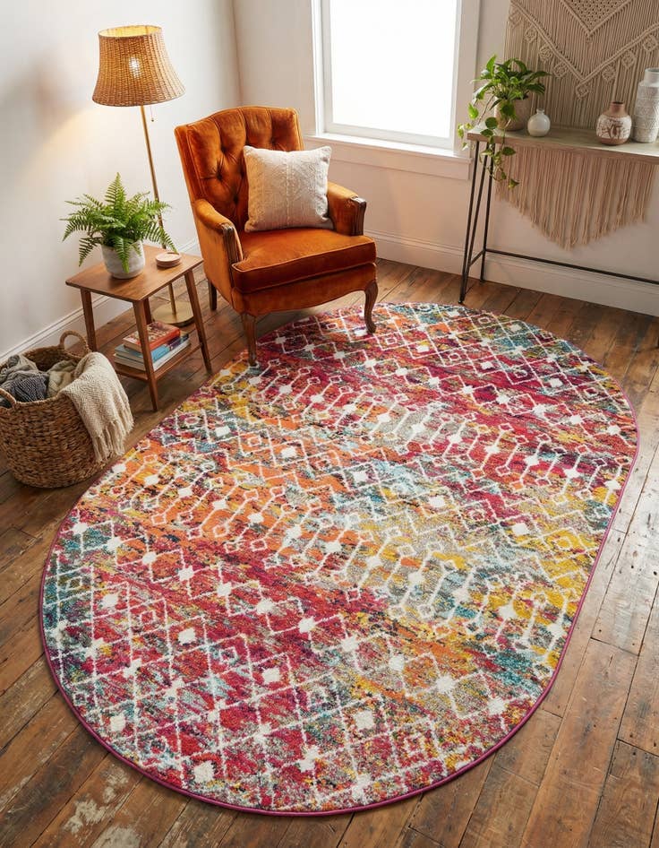 Detail image of 5' 3 x 8' Moroccan Trellis Oval Rug
