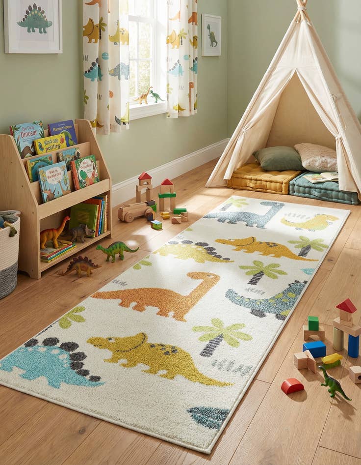 Detail image of 2' 2 x 6' 1 Dinosaur Whimsy Kids Runner Rug