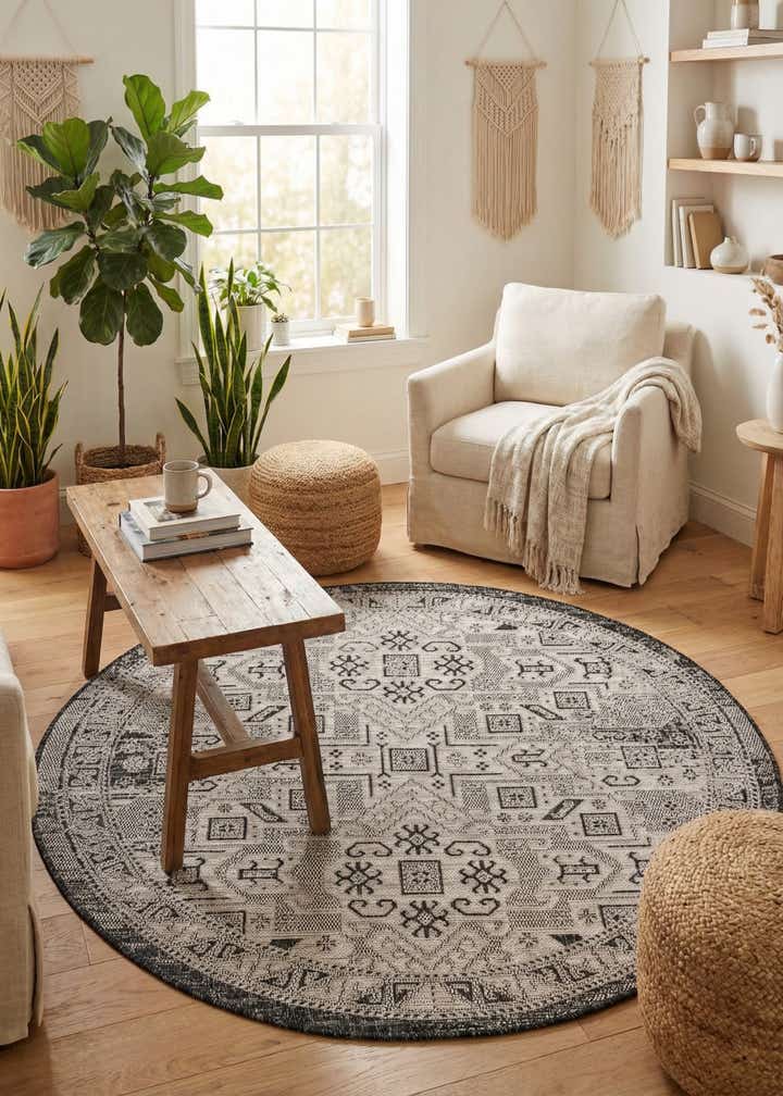 5' 3 x 5' 3 Easy-Clean Aztec Indoor / Outdoor Round Rug