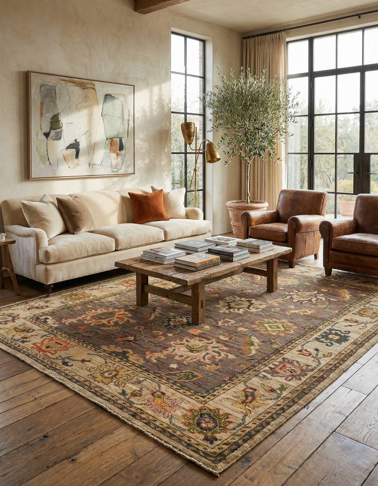 Detail image of 7' 10 x 9' 10 Hand Knotted Oushak Wool Rug