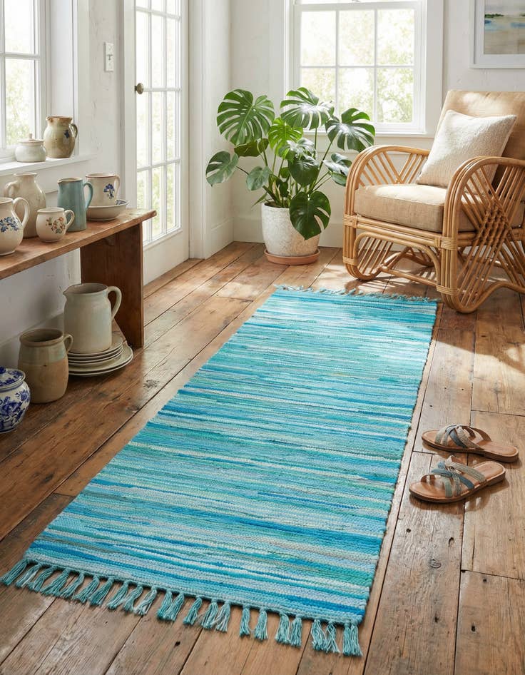Detail image of 2' 2 x 6' 7 Hand Woven Chindi Cotton Runner Rug