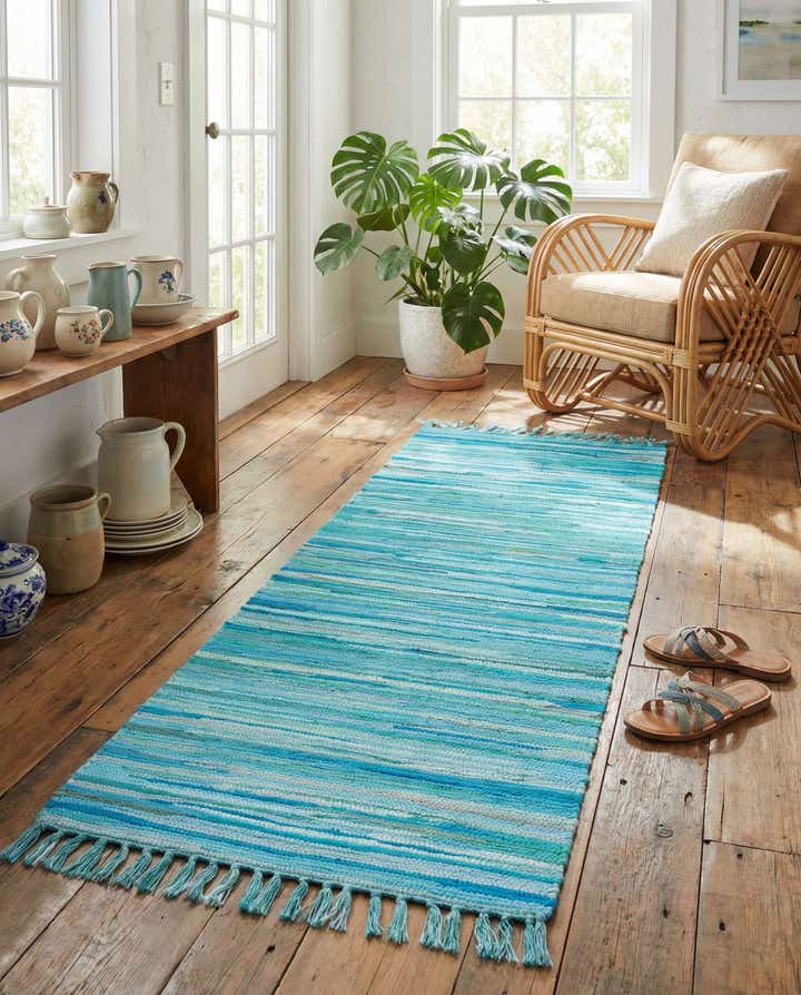 2' 2 x 6' 7 Hand Woven Chindi Cotton Runner Rug