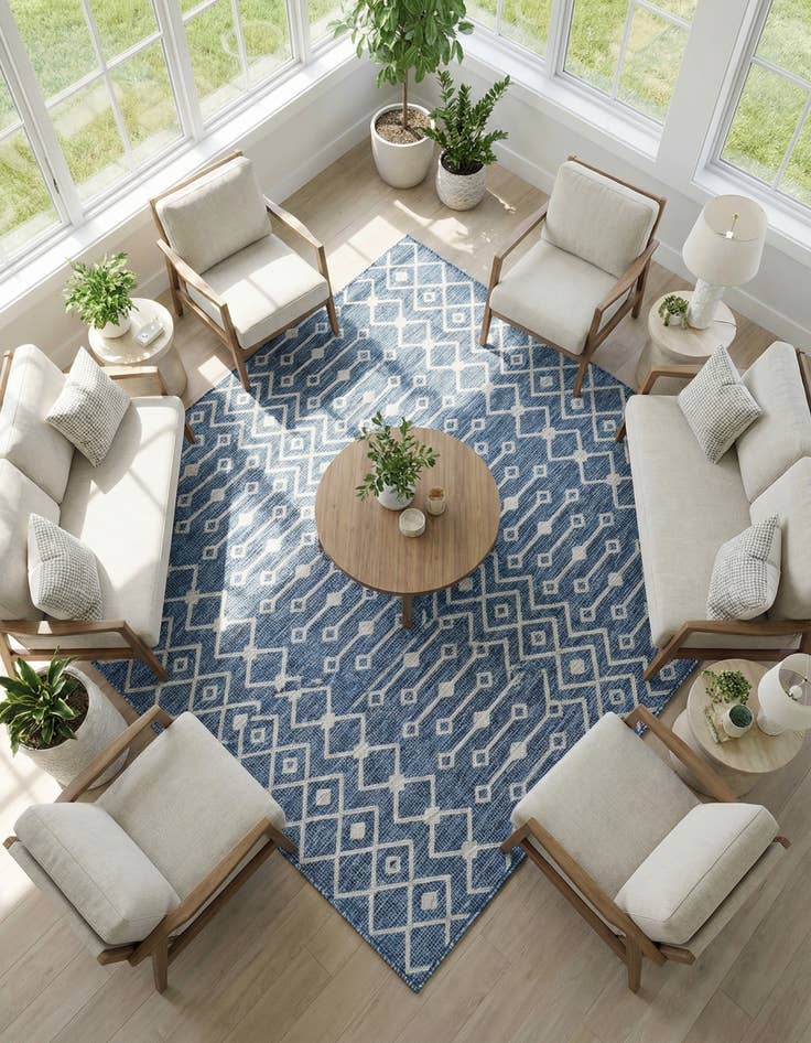 Detail image of 7' 10 x 7' 10 Washable Lattice Indoor / Outdoor Square Rug