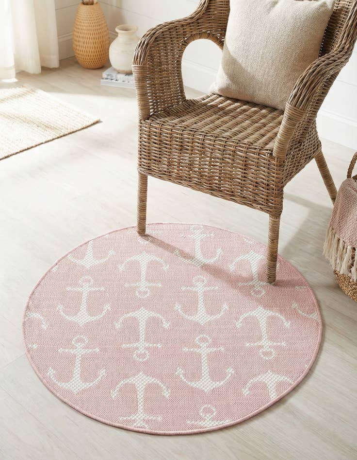 Detail image of 3' x 3' Washable Coastal Indoor / Outdoor Round Rug