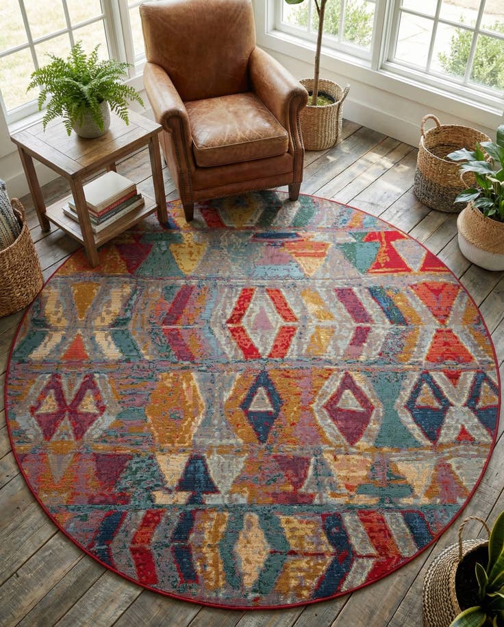 Detail image of 6' x 6' Easy-Clean Modern Indoor / Outdoor Round Rug