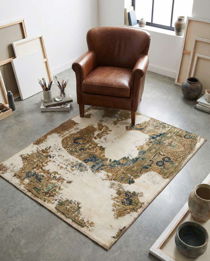 3' 10 x 4' 8 Hand Knotted Ultra Vintage Persian Wool Square Rug