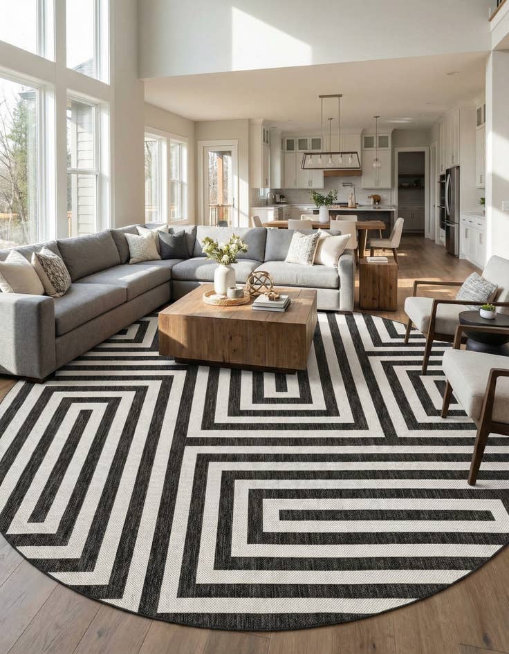 Detail image of 12' x 12' Easy-Clean Modern Indoor / Outdoor Round Rug