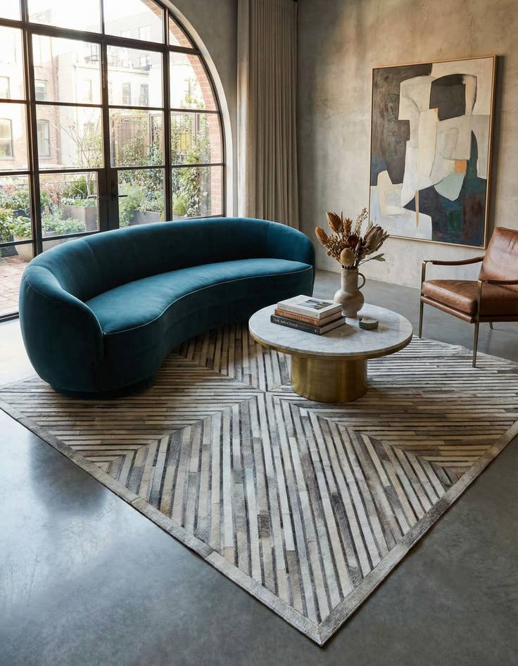 Detail image of 7' 10 x 7' 10 Cowhide Leather Square Rug