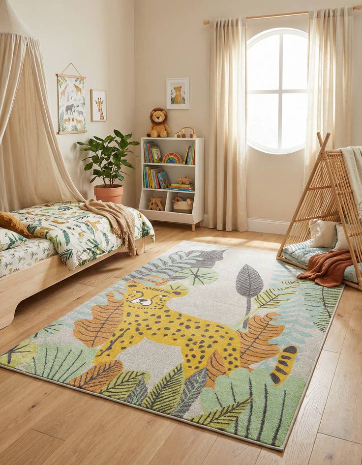 Detail image of 5' 3 x 8' Leopard Whimsy Kids Rug