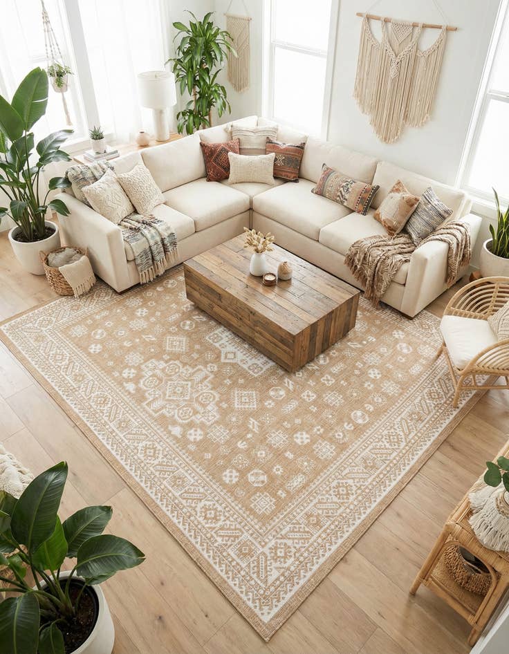 Detail image of 10' x 10'  Washable Aztec Indoor / Outdoor Square Rug