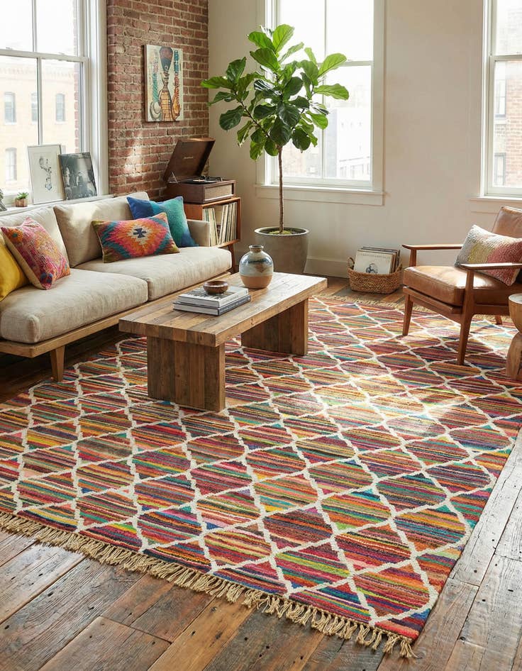 Detail image of 9' x 12'  Hand Woven Chindi Trellis Rug