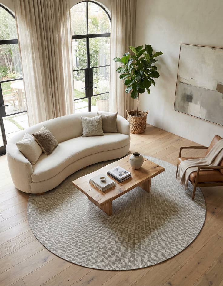 Detail image of 10' x 10'  Hand Woven Geo Trellis Flatweave Round Rug