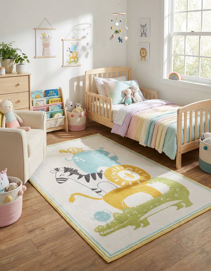 Detail image of 5' 3 x 8' Animals Whimsy Kids Rug