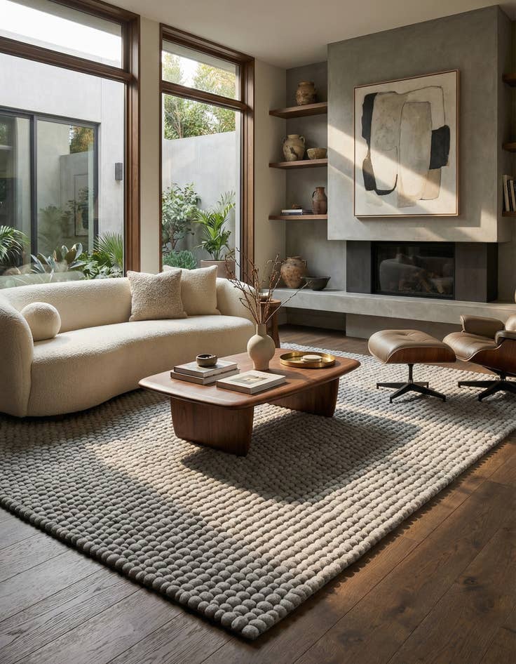 Detail image of 8' x 10' Felt Ball Wool Rug