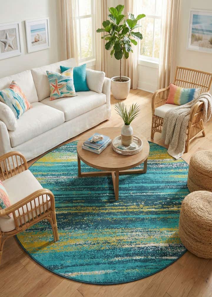 7' x 7' Easy-Clean Coastal Indoor / Outdoor Round Rug