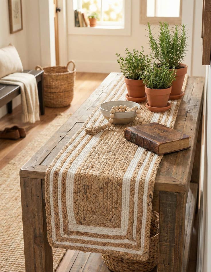 Detail image of 1' 2 x 4' 1 Handmade Braided Jute Table Runner Rug