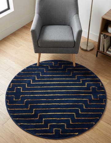 Navy Blue and Gold Vogue Geo Round Rug