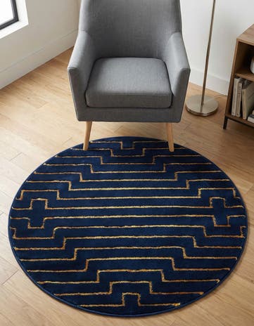 Navy Blue and Gold Vogue Geo Round Rug
