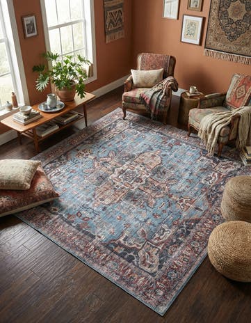 Blue Washable Maahru Square Rug