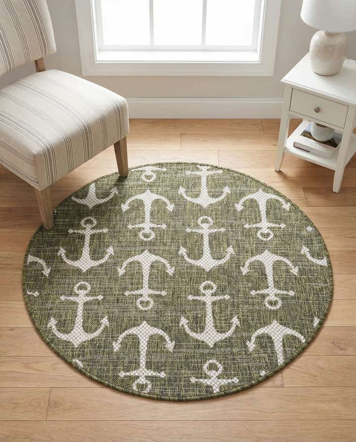 3' x 3' Easy-Clean Coastal Indoor / Outdoor Round Rug