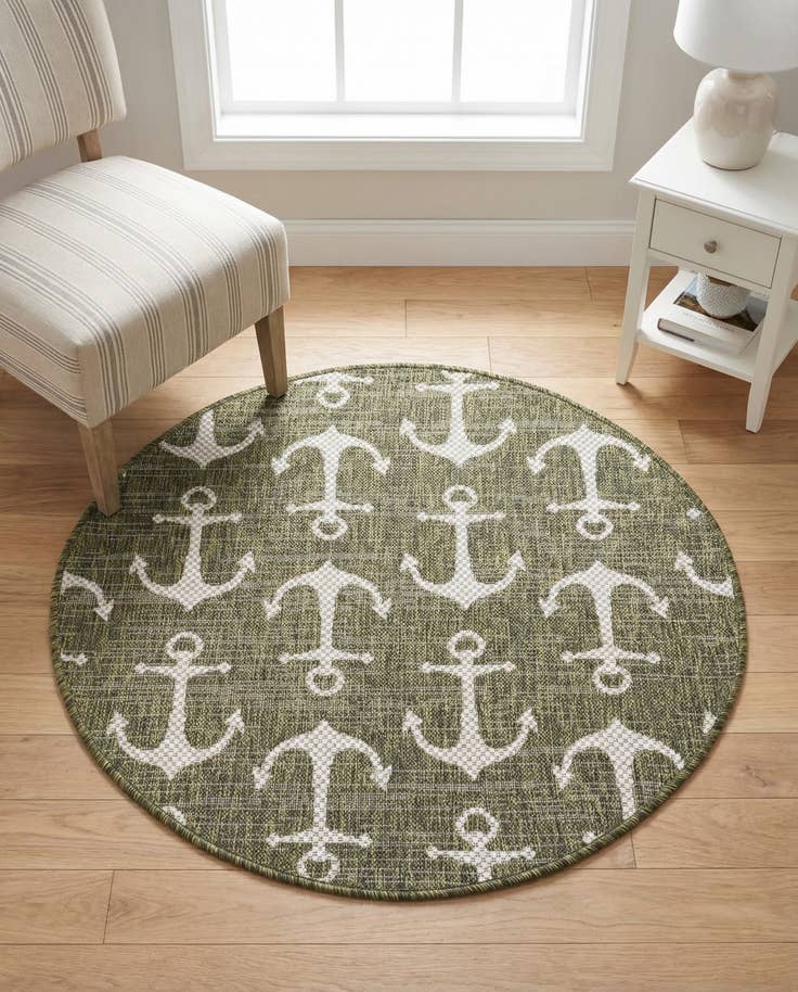 Detail image of 3' x 3' Easy-Clean Coastal Indoor / Outdoor Round Rug