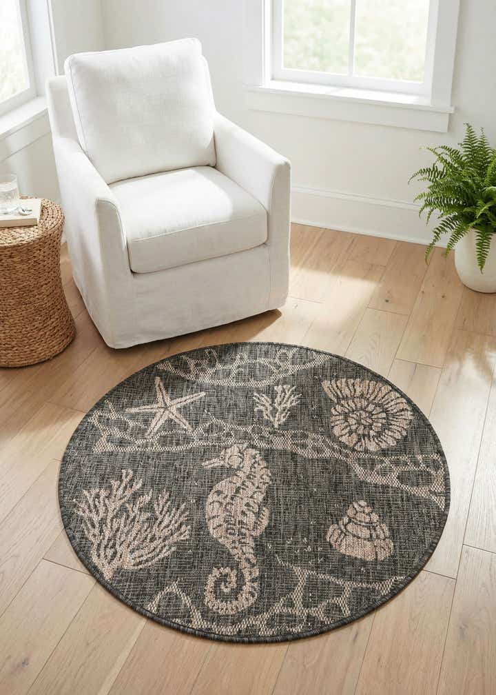 3' x 3' Easy-Clean Coastal Indoor / Outdoor Round Rug