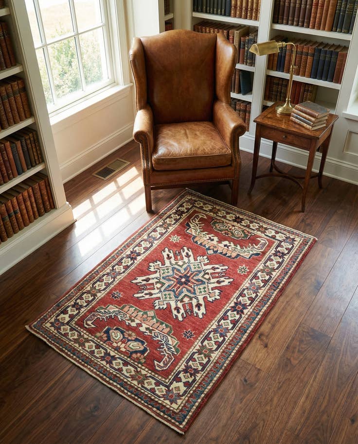 Detail image of 2' 9 x 3' 9 Hand Knotted Kazak Rug
