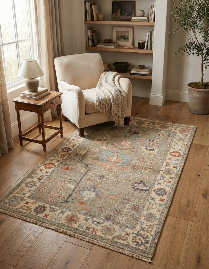 Detail image of 3' 10 x 5' 10 Hand Knotted Oushak Rug