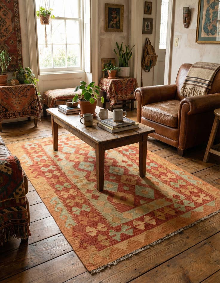 Detail image of 3' x 4' 10 Hand Woven Kilim Waziri Wool Rug