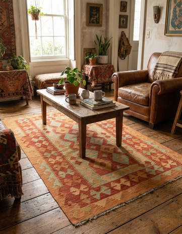 3' x 4' 10 Hand Woven Kilim Waziri Wool Rug