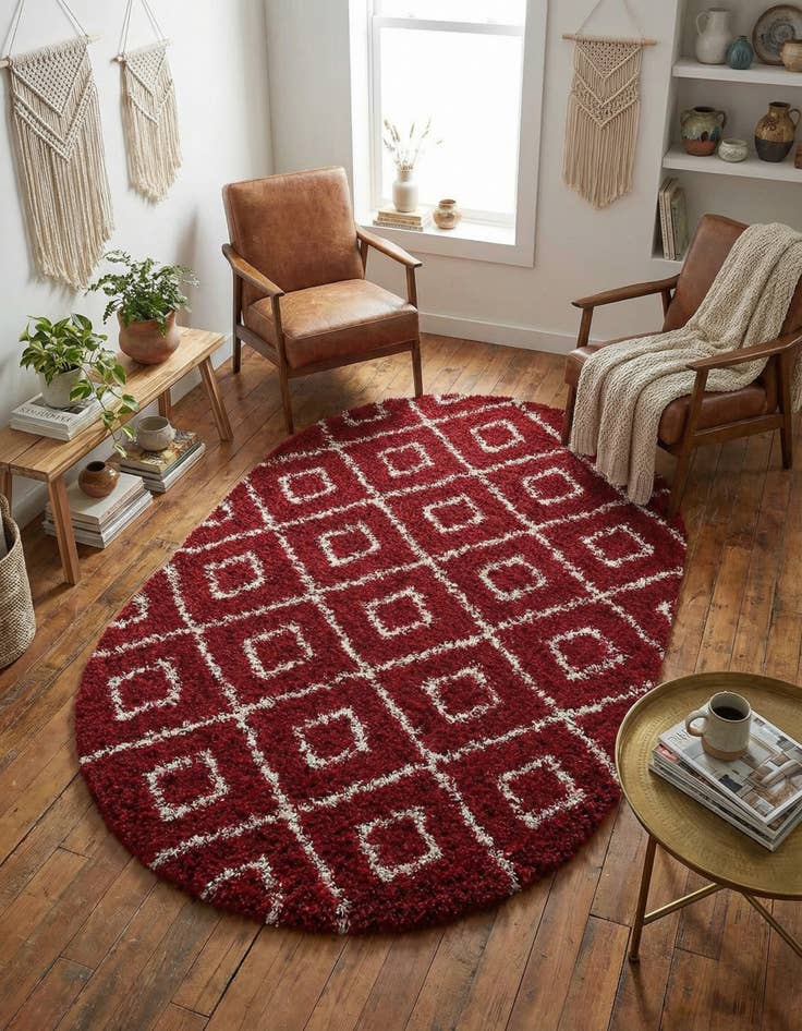 Detail image of 5' 3 x 8' Lattice Shag Oval Rug