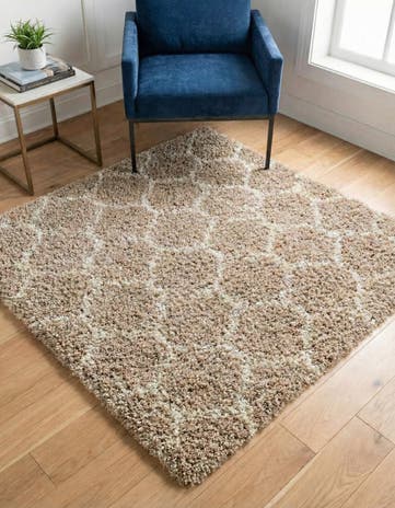 Light Brown Lattice Shag Square Rug