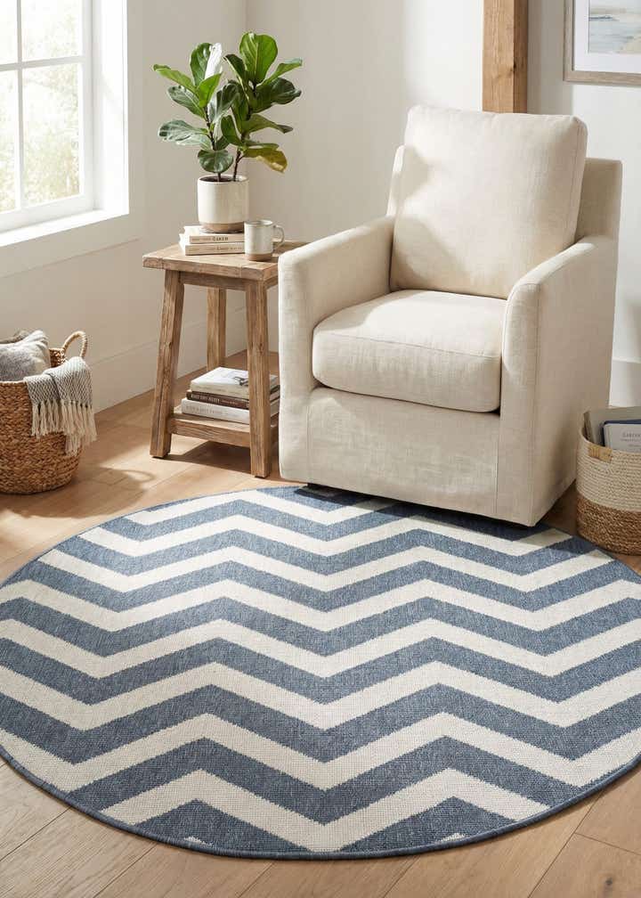 4' x 4' Easy-Clean Coastal Indoor / Outdoor Round Rug