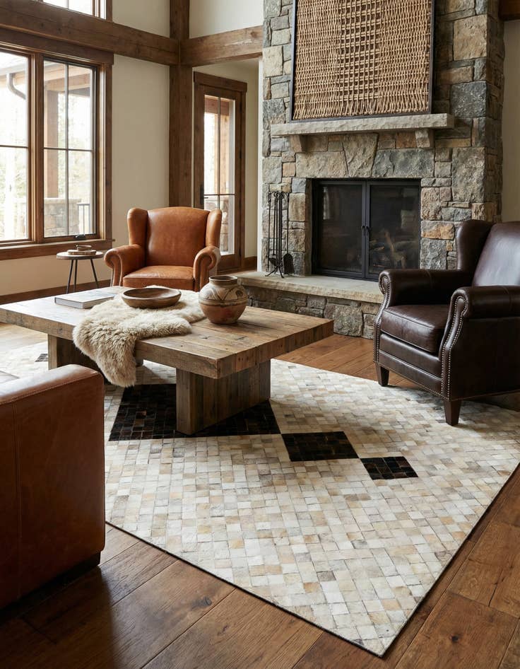 Detail image of 5' x 7' 11 Cowhide Stocks Rug