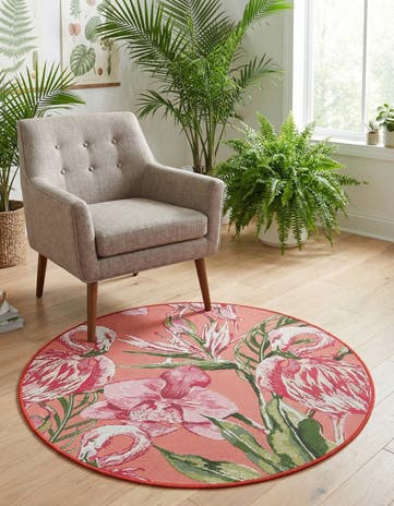 3' x 3' Easy-Clean Botanical Indoor / Outdoor Round Rug