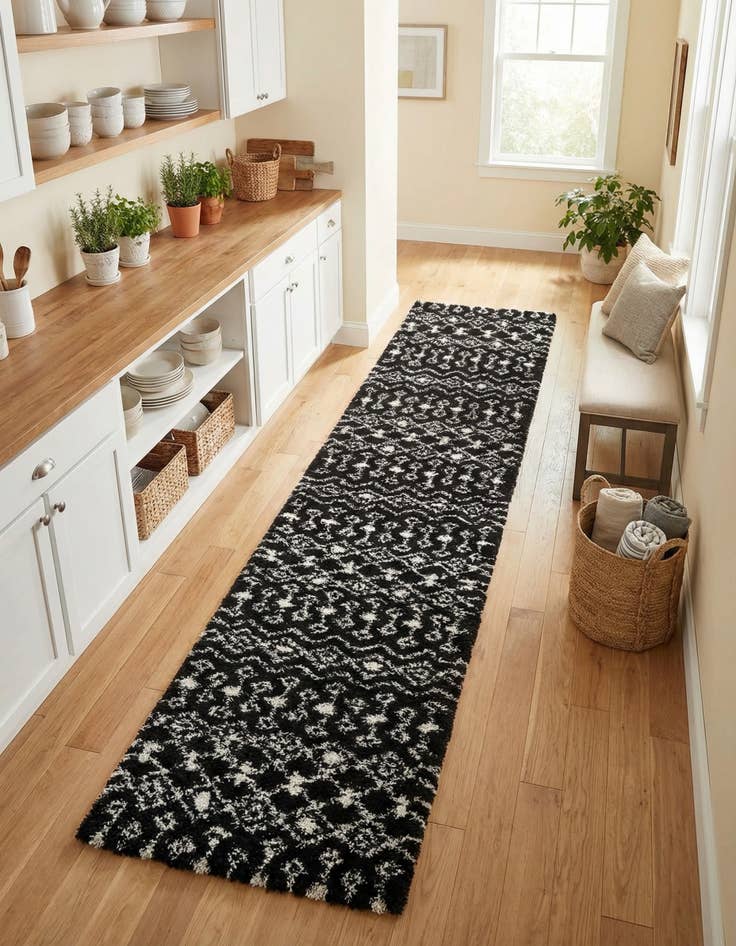 Detail image of 3' 3 x 16' 5 Moroccan Trellis Shag Runner Rug