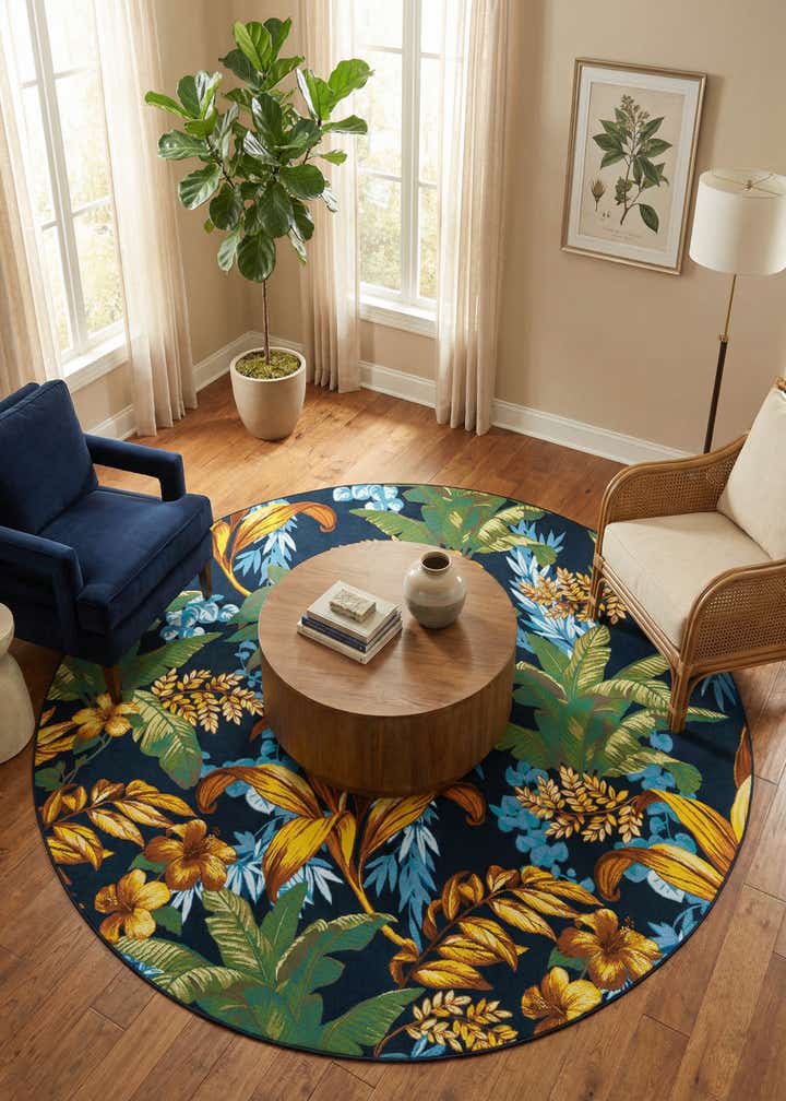 10' x 10' Easy-Clean Botanical Indoor / Outdoor Round Rug