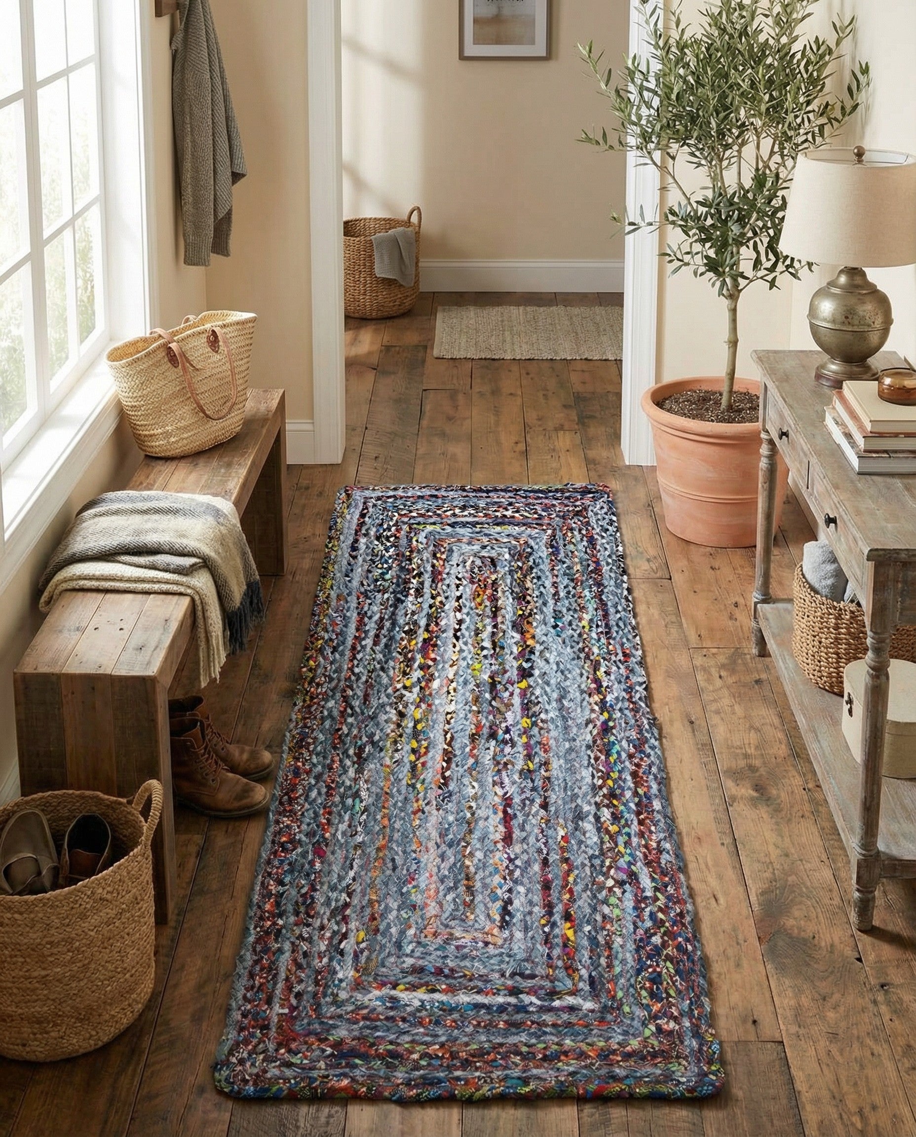 2' 7 x 6' 1 Handmade Braided Chindi Runner Rug