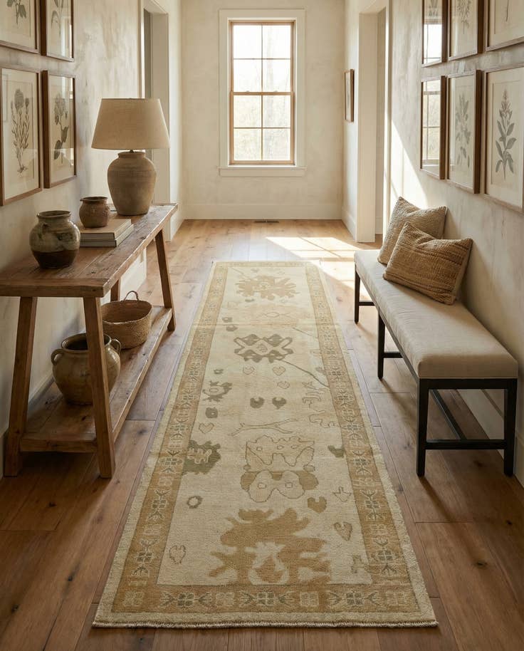 Detail image of 2' 11 x 10' Hand Knotted Oushak Wool Runner Rug