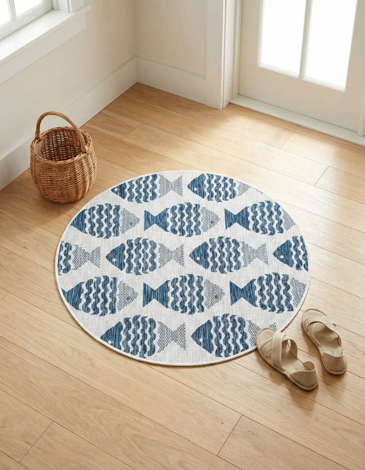 Detail image of 3' 1 x 3' 1  Washable Coastal Indoor / Outdoor Round Rug