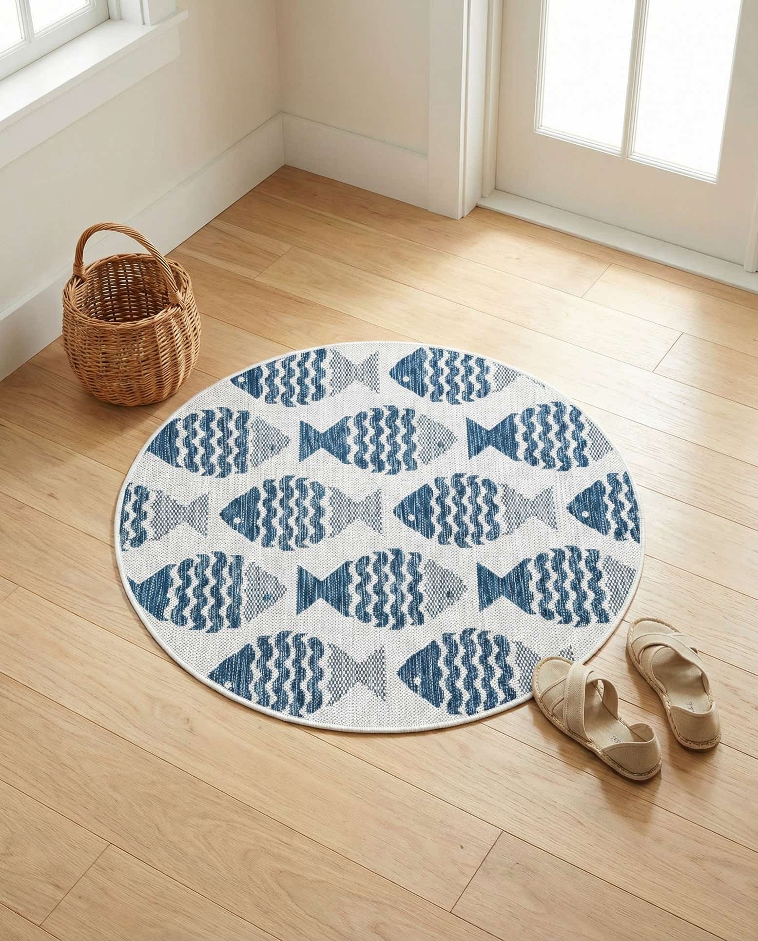 3' 1 x 3' 1 Easy-Clean Coastal Indoor / Outdoor Round Rug