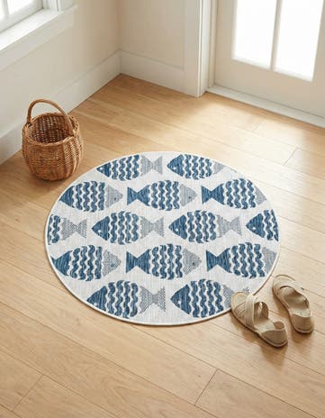 3' 1 x 3' 1 Easy-Clean Coastal Indoor / Outdoor Round Rug