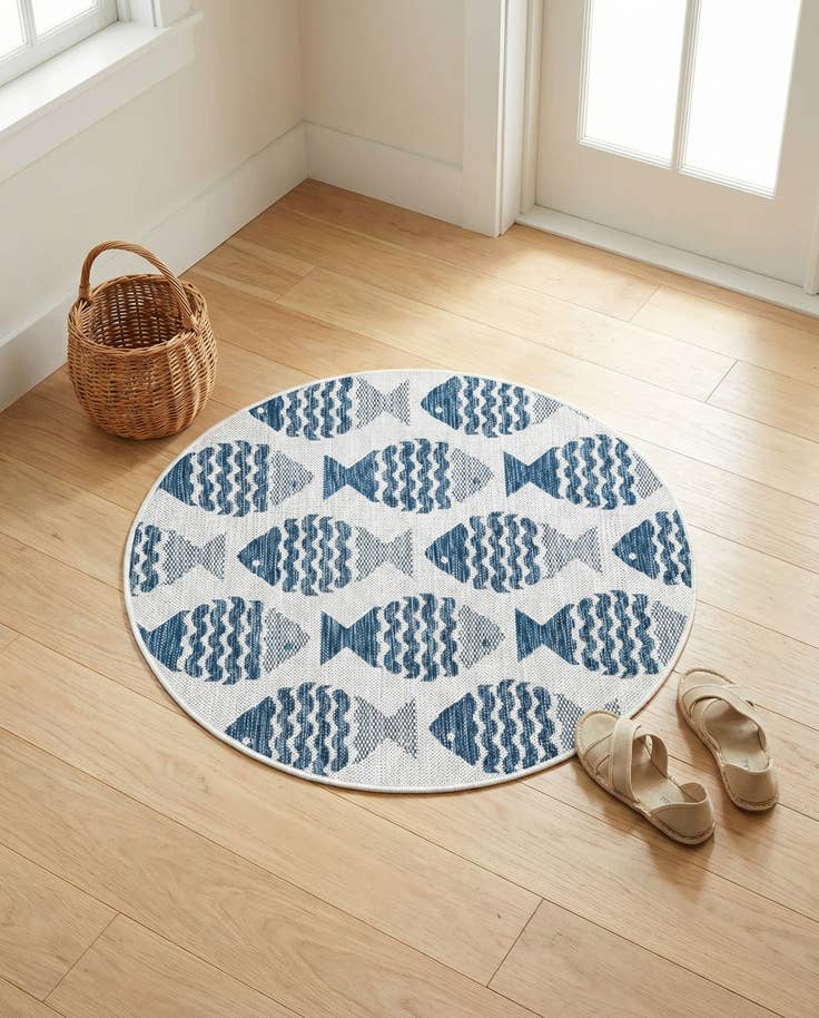 Detail image of 3' 1 x 3' 1 Easy-Clean Coastal Indoor / Outdoor Round Rug