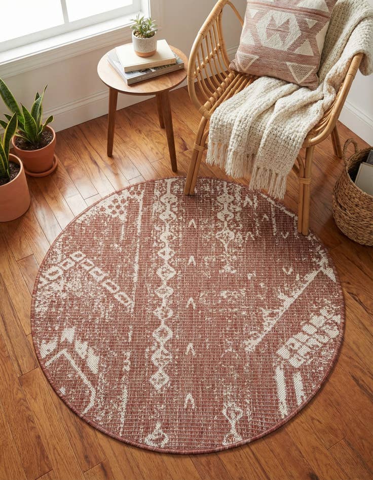 Detail image of 3' x 3'  Washable Bohemian Indoor / Outdoor Round Rug