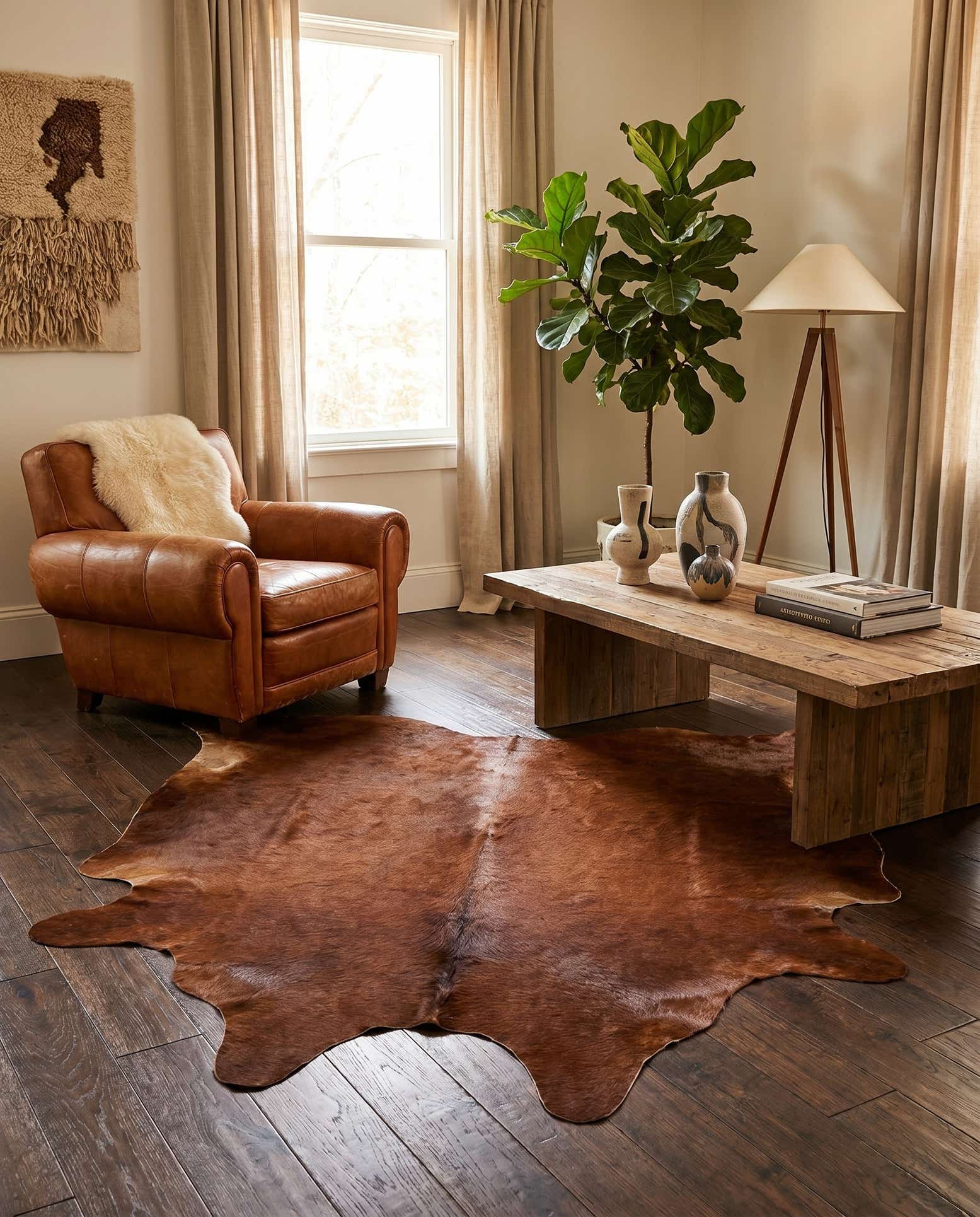 6' 6 x 6' 11 Cowhide Leather Square Rug