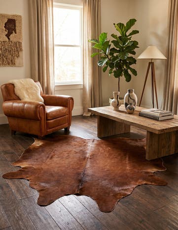 6' 6 x 6' 11 Cowhide Leather Square Rug