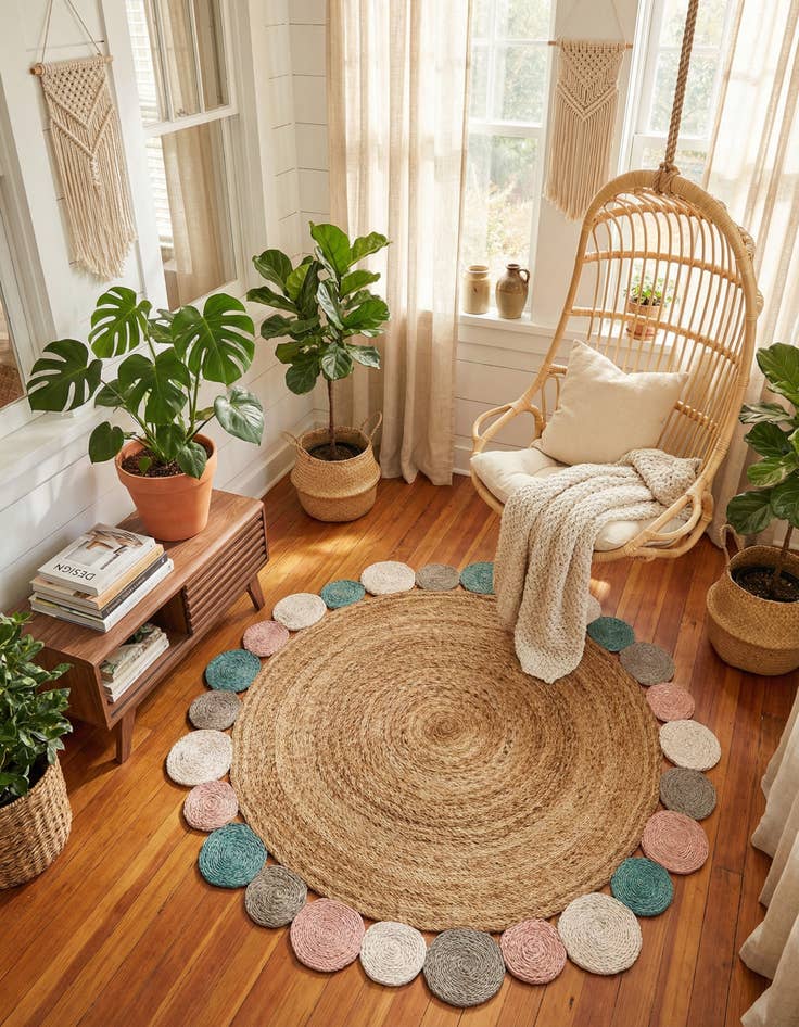 Detail image of 5' 1 x 5' 1 Braided Jute Round Rug