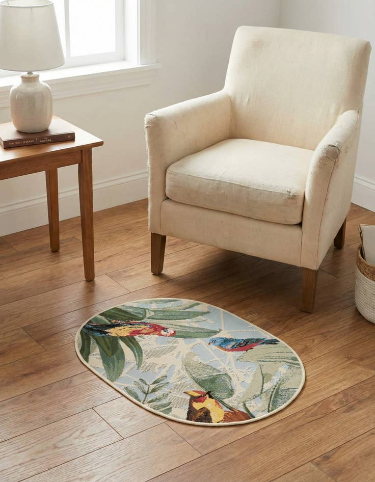Detail image of 2' 2 x 3' Easy-Clean Botanical Indoor / Outdoor Oval Rug